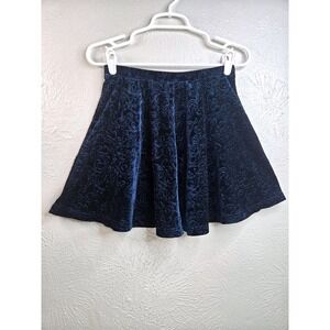Envy Velvet Mini Skater Skirt Small Navy Blue Embossed Scroll Flared Whimsigoth